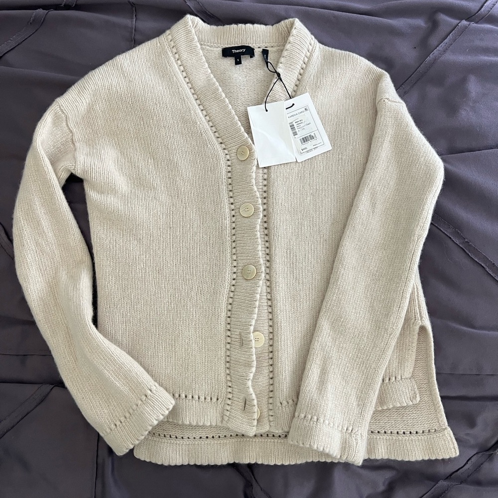 Theory Cream Cardigan Sweater with Timeless Design